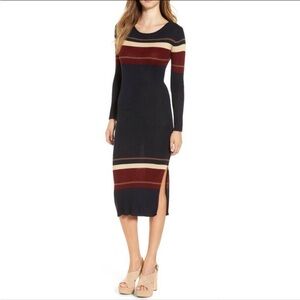 ASTR The Label Ribbed Long Sleeve Sweater Dress Midi Navy Blue Red Size Medium